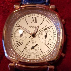 Gossip GSP828 Womens Chronograph Watch Rose Gold Blue Croco Leather Band Analog